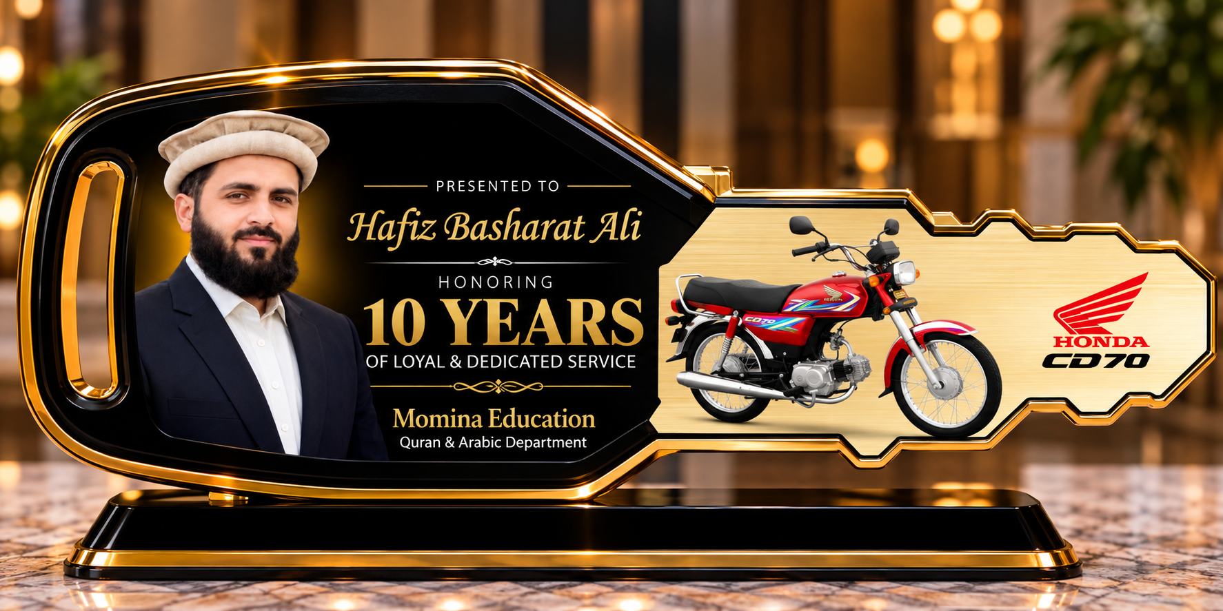 Hafiz Basharat Ali - Honda CD70 Appreciation Gift for 10 Years of Service